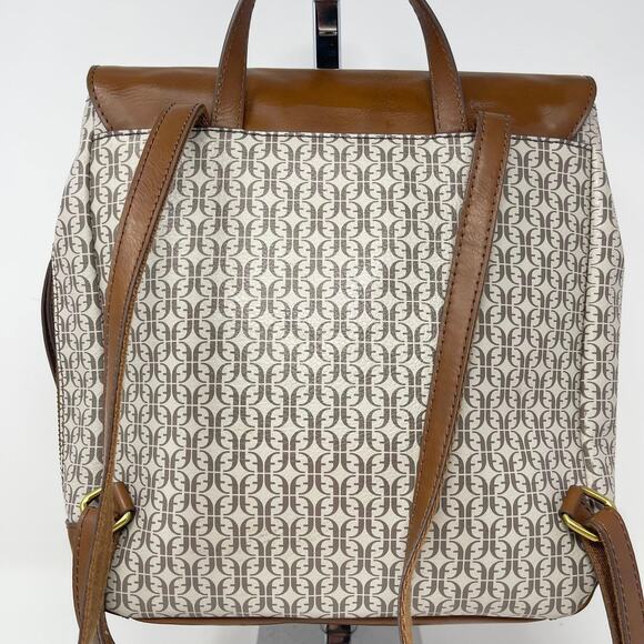 Fossil Claire Cream Signature Flap Backpack Tan Trim Faux Leather - Picture 4 of 11